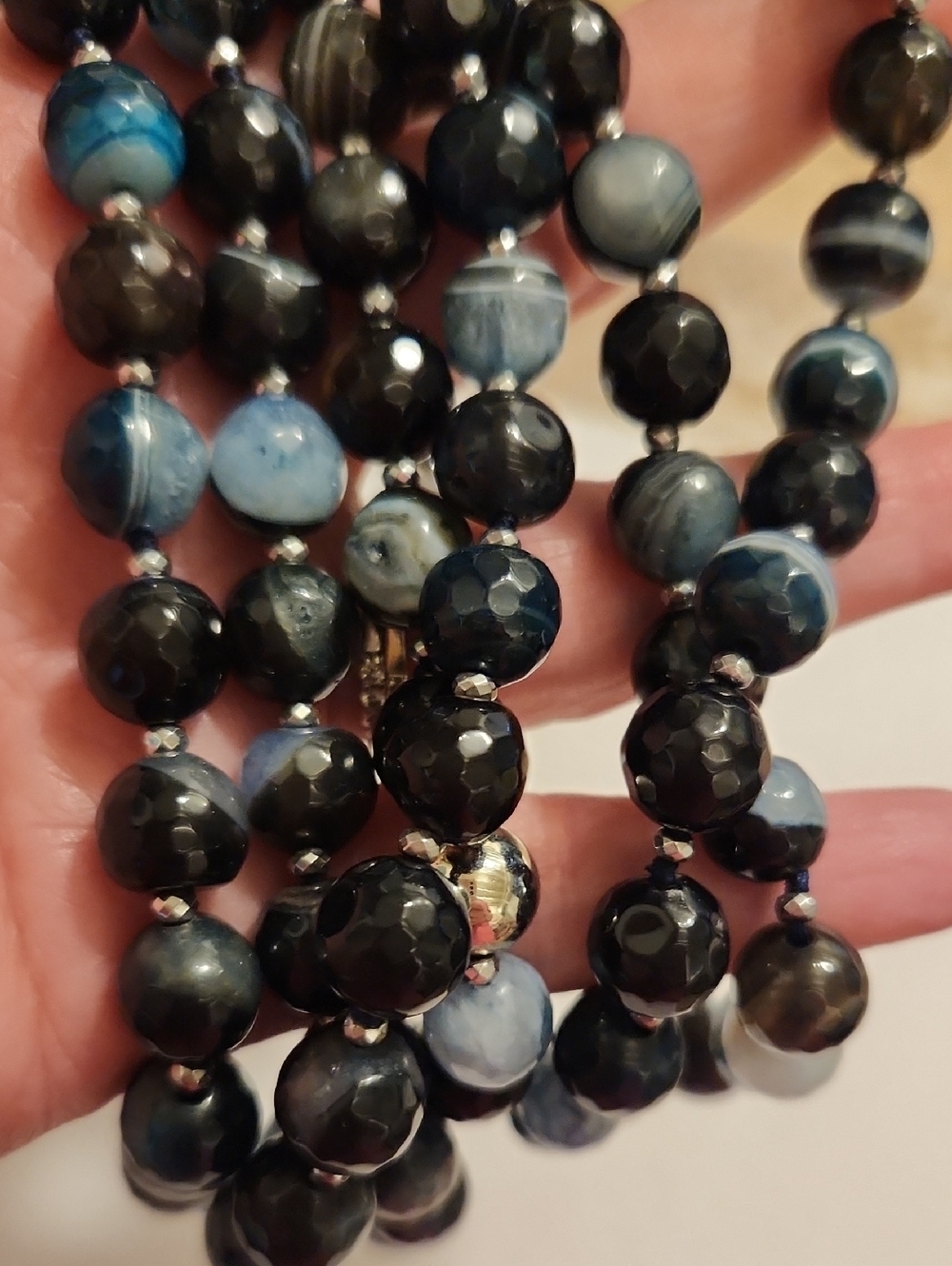 Glass/Tourmaline Blue and Black Beaded Necklace